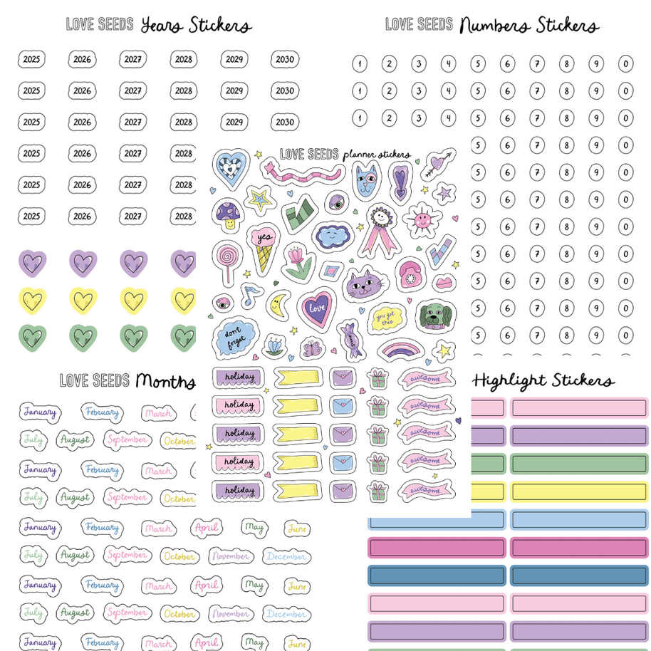 Love Seeds Planner Stickers Set (5 essential 5x7 inch sticker pages)