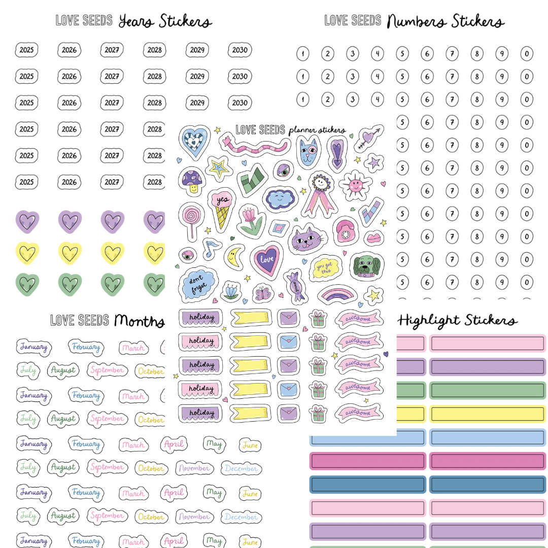 Love Seeds Planner Stickers Set (5 essential 5x7 inch sticker pages)